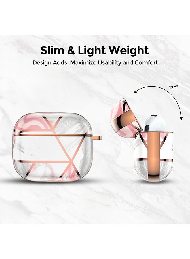 Ozone Case for Airpods Pro 2nd Generation, Full Body Protective Marble Gloss Finish Shockproof Hard Cover with Keychain -Pink Marble  - Image 4