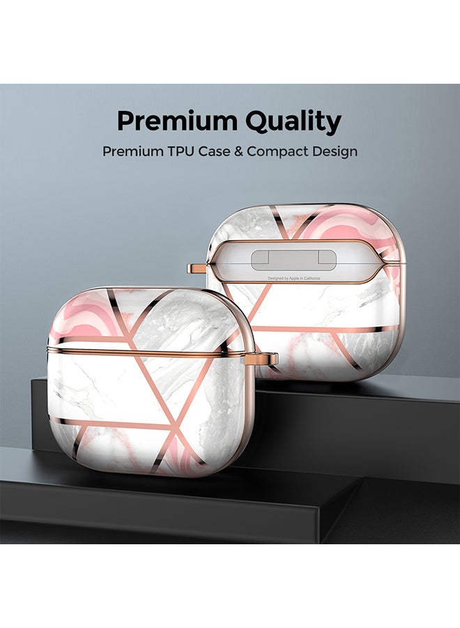 Ozone Case for Airpods Pro 2nd Generation, Full Body Protective Marble Gloss Finish Shockproof Hard Cover with Keychain -Pink Marble  - Image 5