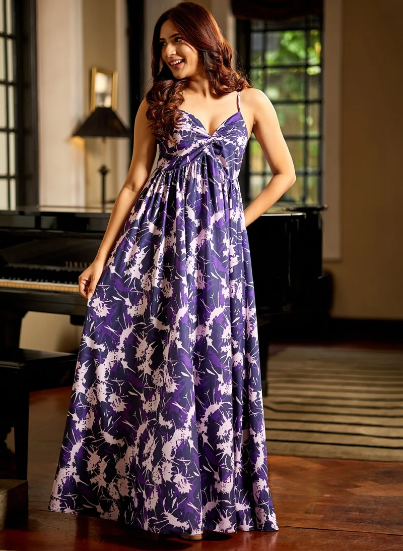 Zigzag Deep Vneck Strap Maxi Dress