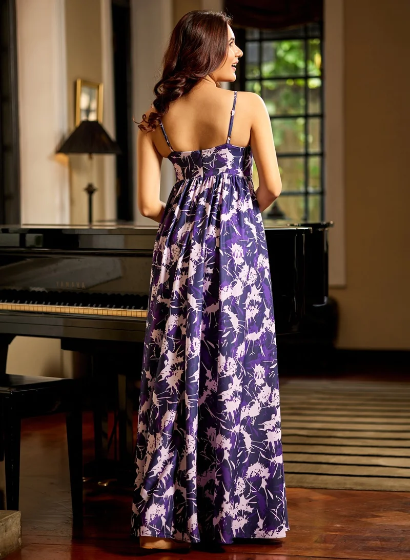 Zigzag Deep Vneck Strap Maxi Dress