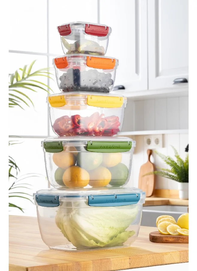 Vienev 5-Piece Locked Lid Storage Container Set Large Deep Rectangle 1X(5000, 3000, 1800, 1000, 550 Ml)