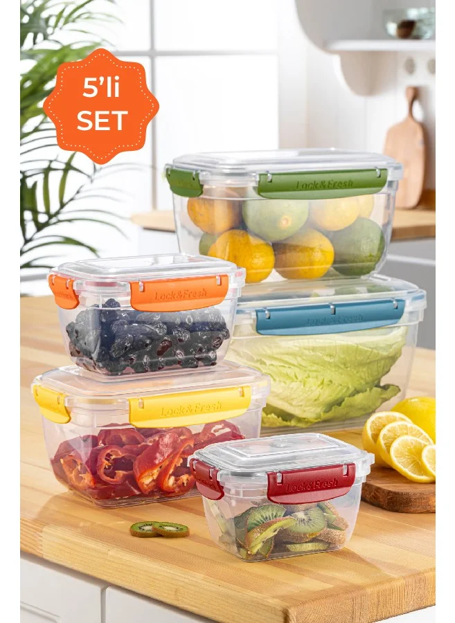 Vienev 5-Piece Locked Lid Storage Container Set Large Deep Rectangle 1X(5000, 3000, 1800, 1000, 550 Ml)