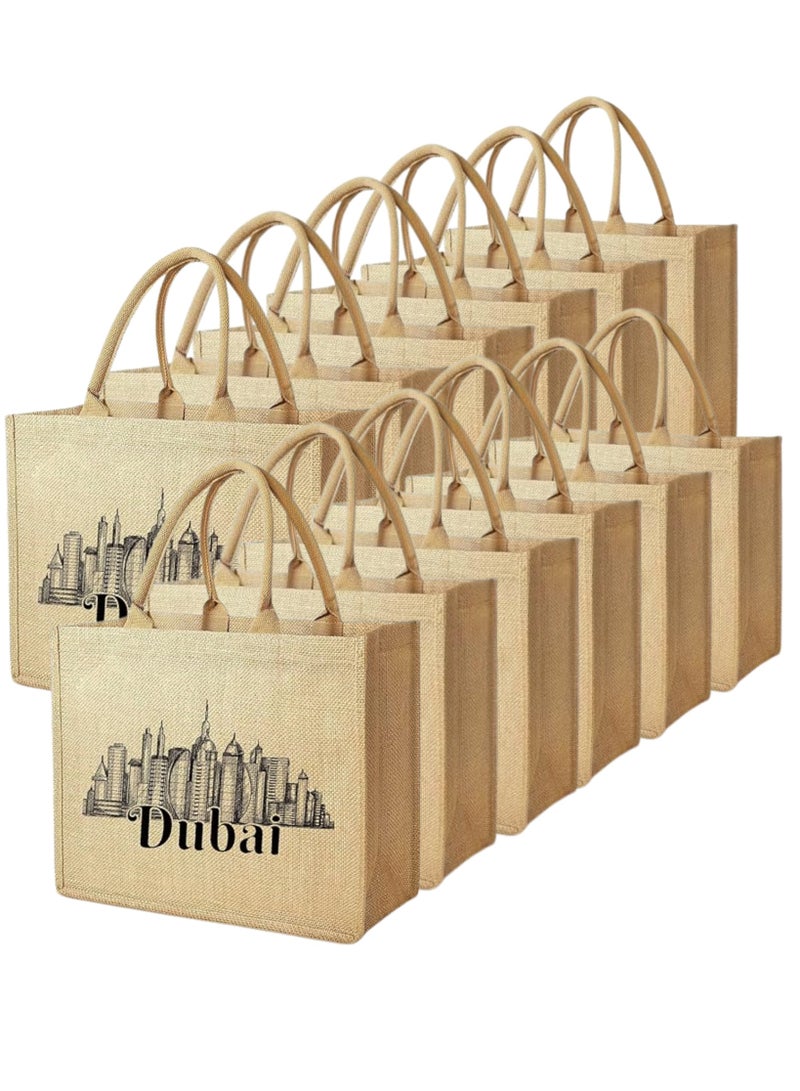 Pearl Coast Dubai Souvenir Jute Bag – EcoChic Tote Bags | Pack of 12 | Durable, Stylish & Reusable - Image 1