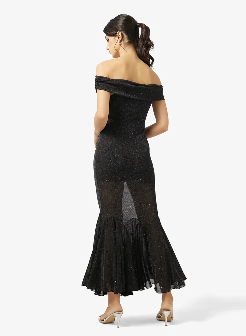 جينجر Off Shoulder Mesh Mermaid Dress