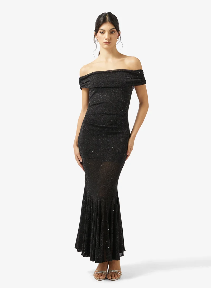 جينجر Off Shoulder Mesh Mermaid Dress