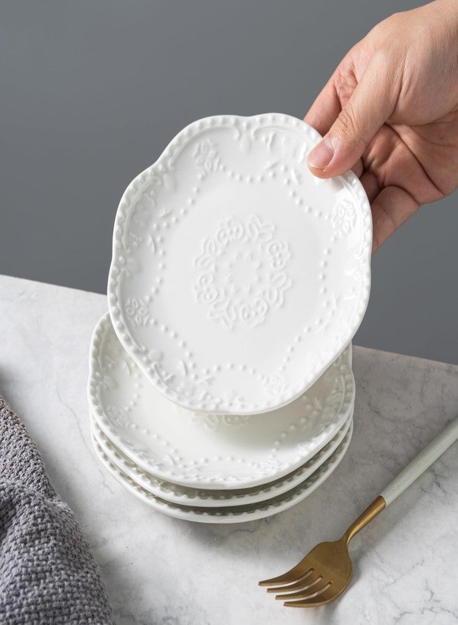 SHIDACHENG White Small Dessert Plates Set of 4,Ceramic Dinner Plates 6 Inch for Appetizer, Fruits, Cake, Salad,Microwave Safe,Christmas Gift - Image 1