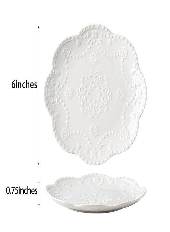SHIDACHENG White Small Dessert Plates Set of 4,Ceramic Dinner Plates 6 Inch for Appetizer, Fruits, Cake, Salad,Microwave Safe,Christmas Gift - Image 3