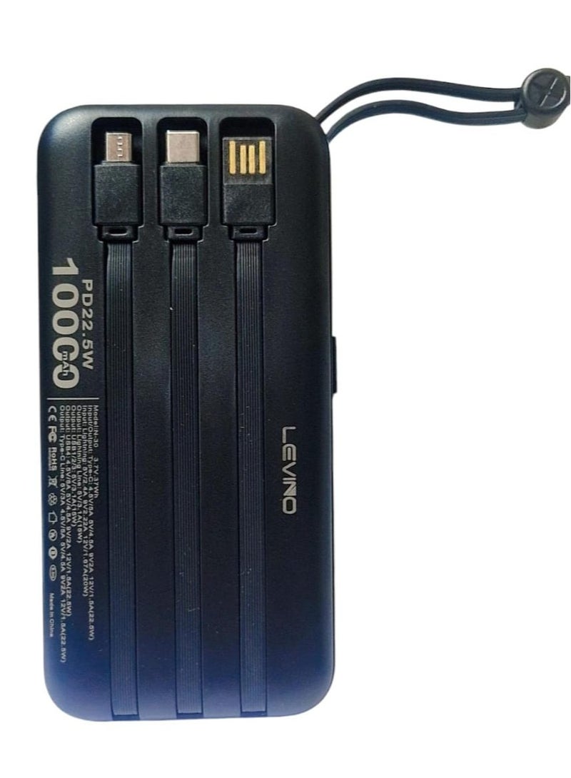 Levino N-30 10000mAh Power Bank with Fast Charging, Dual Type-C Ports, PD Output, Lightweight, Travel Approved Black - Image 3