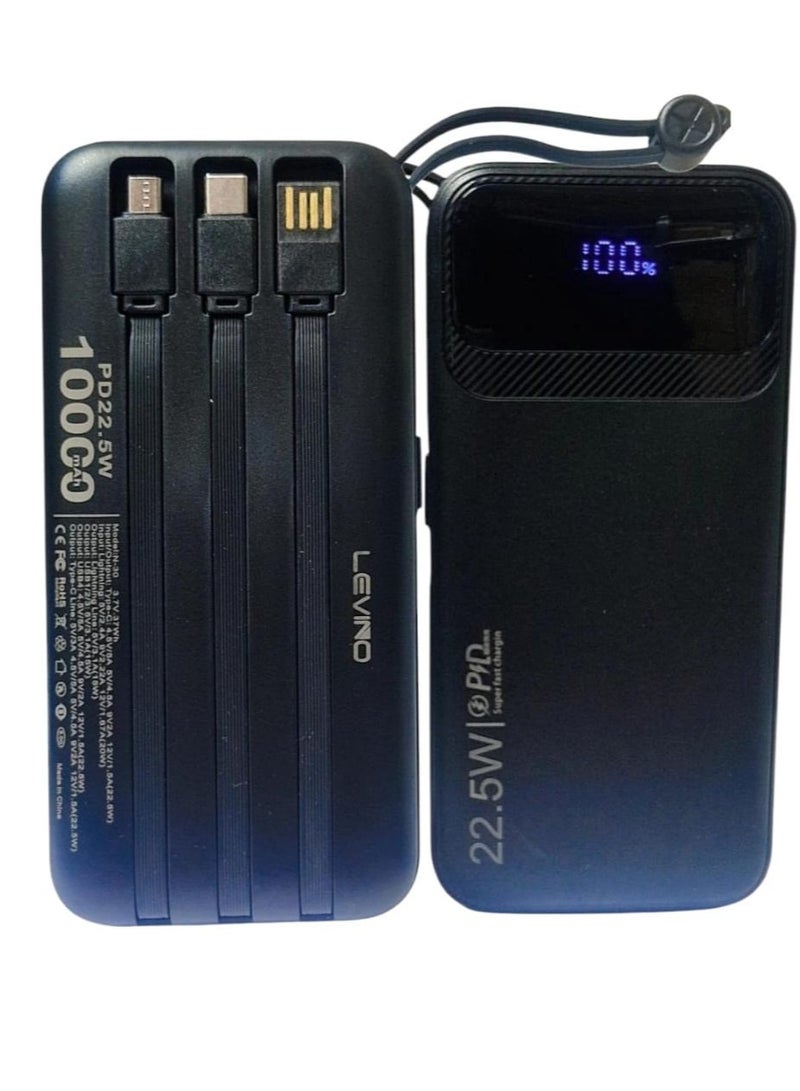 Levino N-30 10000mAh Power Bank with Fast Charging, Dual Type-C Ports, PD Output, Lightweight, Travel Approved Black - Image 4