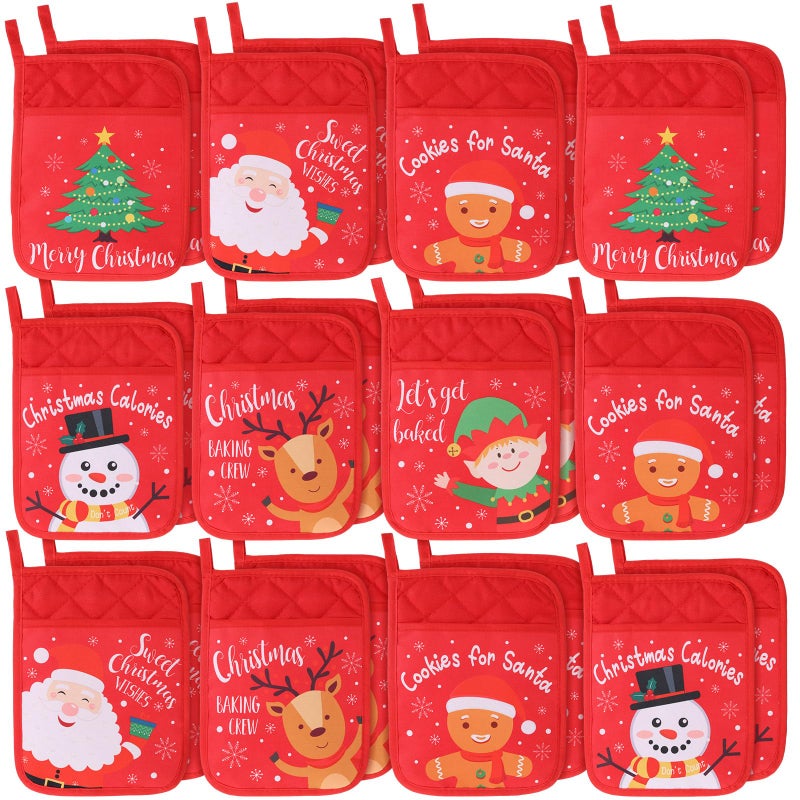 Zhehao 24 Pieces Christmas 7x 9 Pocket Potholders with Pocket Kitchen Hot Pads Heat Resistant Christmas Pot Holder Red