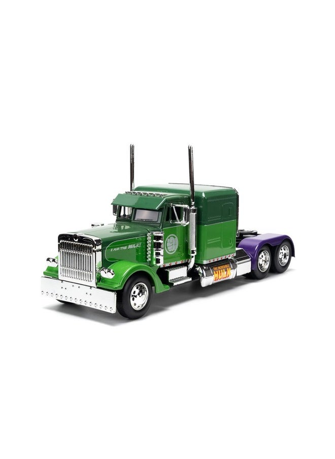 Jada Toys Jada Hollywood Rides 1:24 Scale Die-Cast 1992 Peterbilt 379 Big Rig Box Hulk Edition - Opening Doors, Rubber Tires, Detailed Interior - Marvel Licensed Collectible for Ages 8+  - Image 1