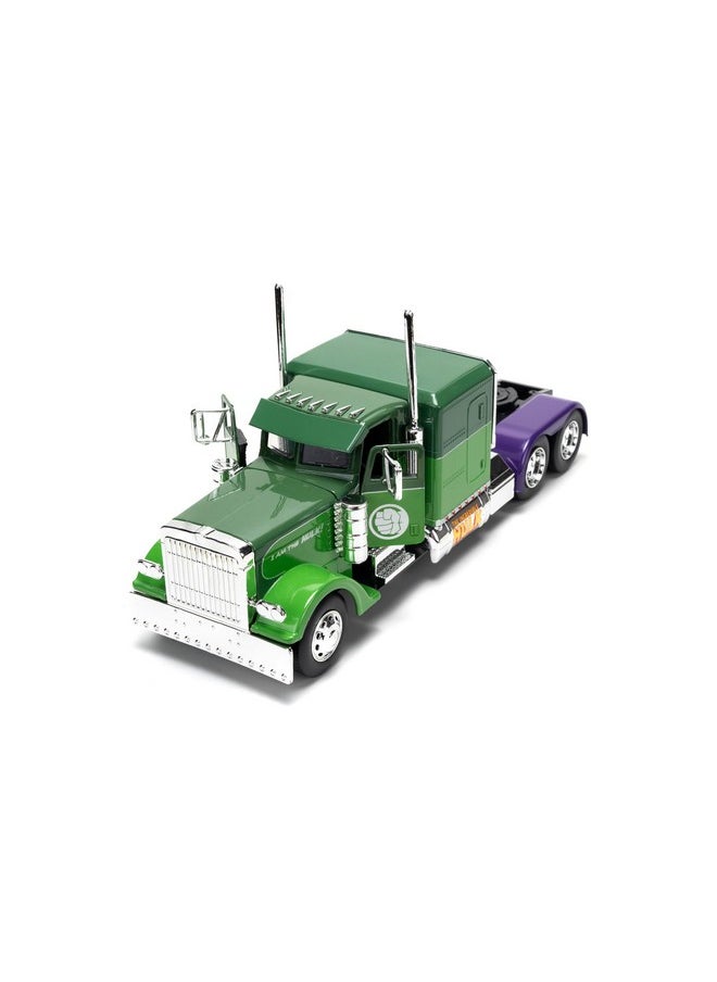 Jada Toys Jada Hollywood Rides 1:24 Scale Die-Cast 1992 Peterbilt 379 Big Rig Box Hulk Edition - Opening Doors, Rubber Tires, Detailed Interior - Marvel Licensed Collectible for Ages 8+  - Image 2