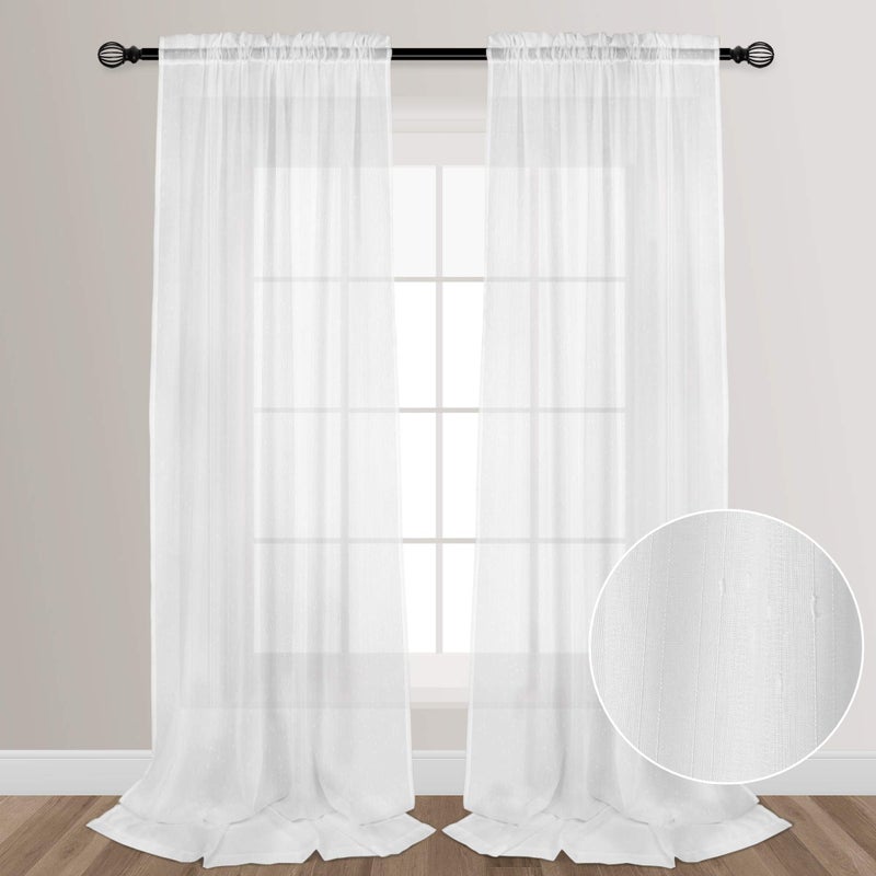 VOILYBIRD White 108 Inches Sheer Curtains Extra Long See Through Sheers for Living Room Bedroom Rainy Style Rod Pocket at Top, 52-inch by 108-inch, 2 Panels - Image 1
