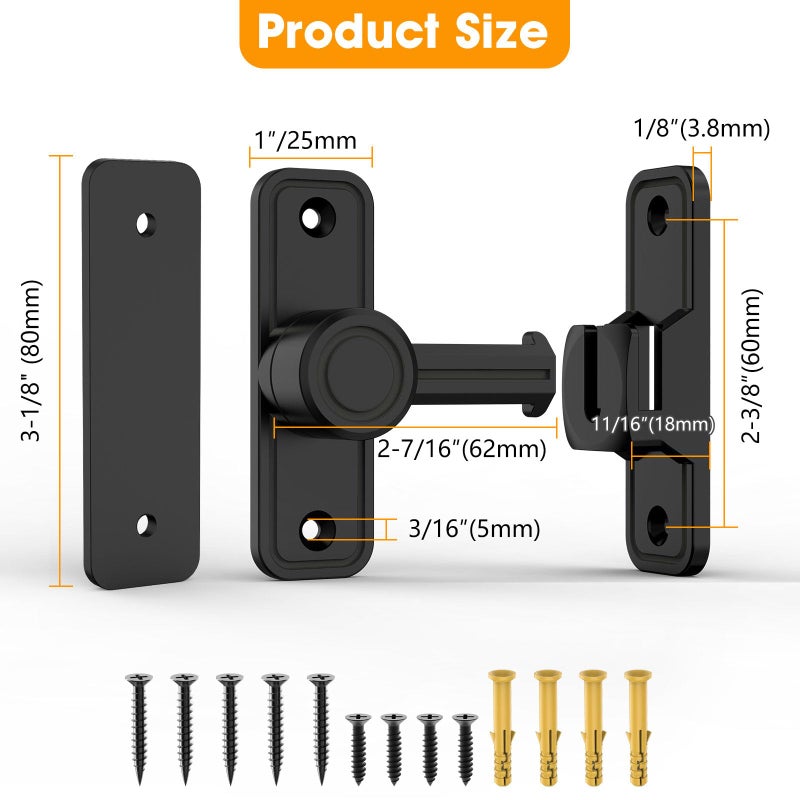 MeBantoo Sliding Barn Door Lock Hardware  90 Degree Locks For Barn Doors  Flip Gate Latches For Barn  Garden  Bathroom  Outdoor  Garage  Window (2 Pack-Black) - Image 5