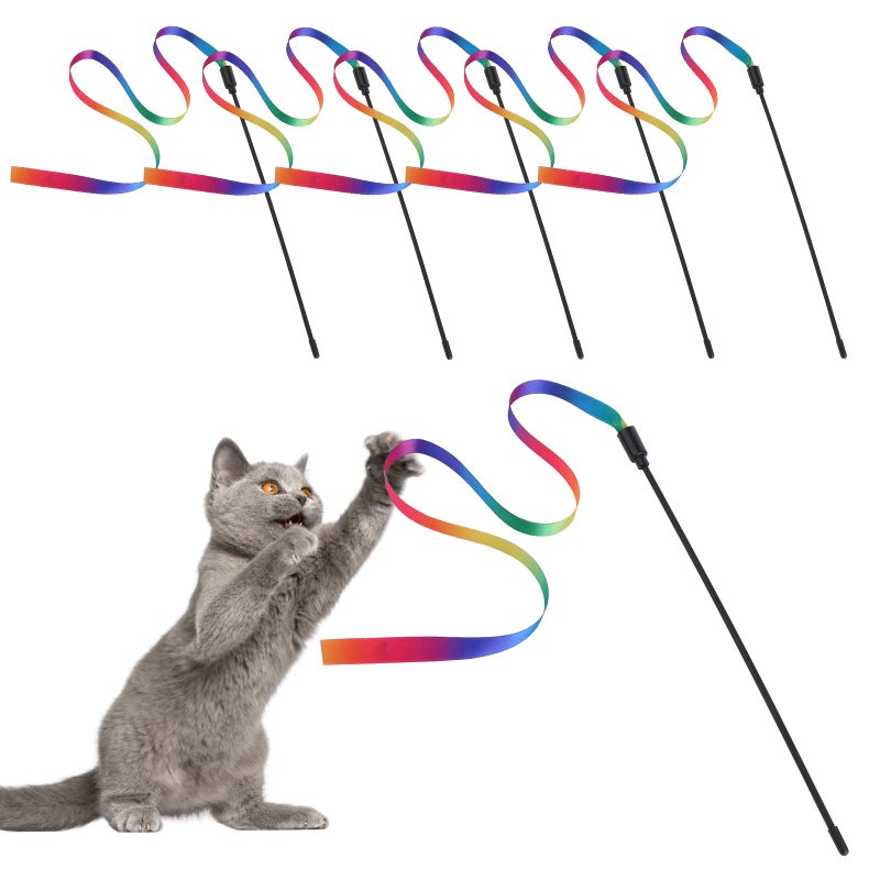 Molain Cat Wand Interactive Toy 5 Sets Colorful Fabric Ribbon Sticks Indoor Interactive Cat String Toy - Image 2