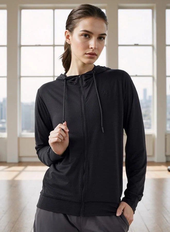 Textured Zip Through Hoodie with Pockets