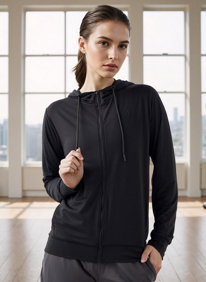 آكتف هودي بسحاب وجيوب بنقشة مميزة - Image 1