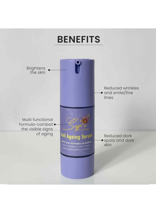 Saffr'n Anti Ageing Serum with Saffron extract, 5% Niacinamide, Peptides, Lactic Acid, Centella Asiatica to Reduce Ageing Signs | 30 ml - Image 5