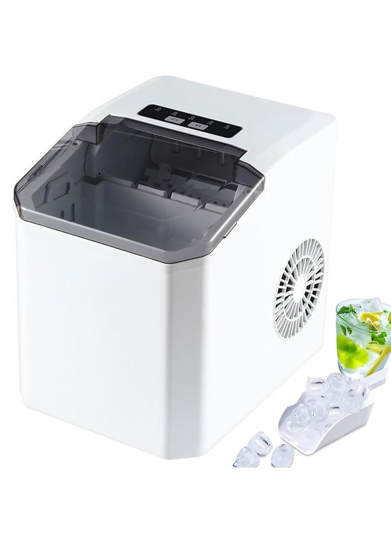 ماكينة ثلج محمولة بسلة ومغرفة، 26 رطل/24 ساعة، 9 مكعبات ثلج جاهزة في 7 دقائق، 2 مقاس من الجليد للرصاص للمنزل، المطبخ، التخييم، ر - Image 1