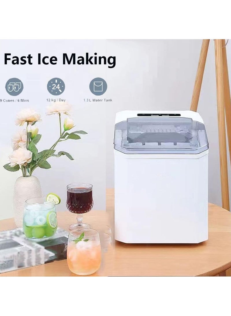 ماكينة ثلج محمولة بسلة ومغرفة، 26 رطل/24 ساعة، 9 مكعبات ثلج جاهزة في 7 دقائق، 2 مقاس من الجليد للرصاص للمنزل، المطبخ، التخييم، ر - Image 5