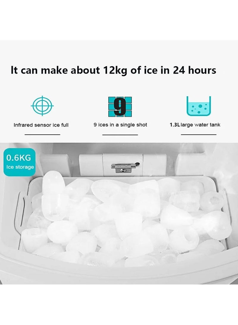 ماكينة ثلج محمولة بسلة ومغرفة، 26 رطل/24 ساعة، 9 مكعبات ثلج جاهزة في 7 دقائق، 2 مقاس من الجليد للرصاص للمنزل، المطبخ، التخييم، ر - Image 2