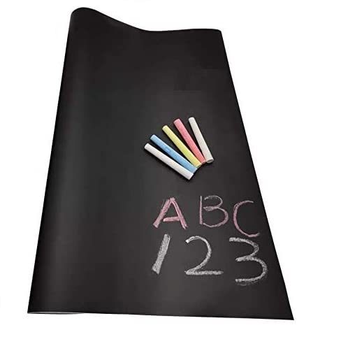 LAVNIK LAVNIK White Board Wall Sticker Removable Chalkboard Contact Paper Roll with 5 Colourful Chalks SelfAdhesive Blackboard Sticker Wallpaper Decal for Home School Office College Room Kitchen 45 x 200cm - Image 1