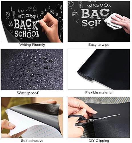 LAVNIK LAVNIK White Board Wall Sticker Removable Chalkboard Contact Paper Roll with 5 Colourful Chalks SelfAdhesive Blackboard Sticker Wallpaper Decal for Home School Office College Room Kitchen 45 x 200cm - Image 4