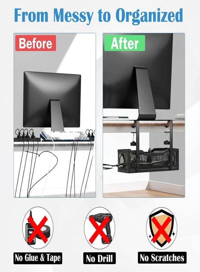 GLUN® Adjustable Under Desk Cable Organizer Rack, Screw-Fixed Wire Management Tray for Power Cord, Extension Board & Network Cables, Black Includes 10 Cable Ties & 4 Cable Organizers - Image 3