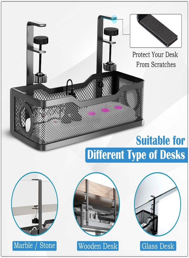 GLUN® Adjustable Under Desk Cable Organizer Rack, Screw-Fixed Wire Management Tray for Power Cord, Extension Board & Network Cables, Black Includes 10 Cable Ties & 4 Cable Organizers - Image 5