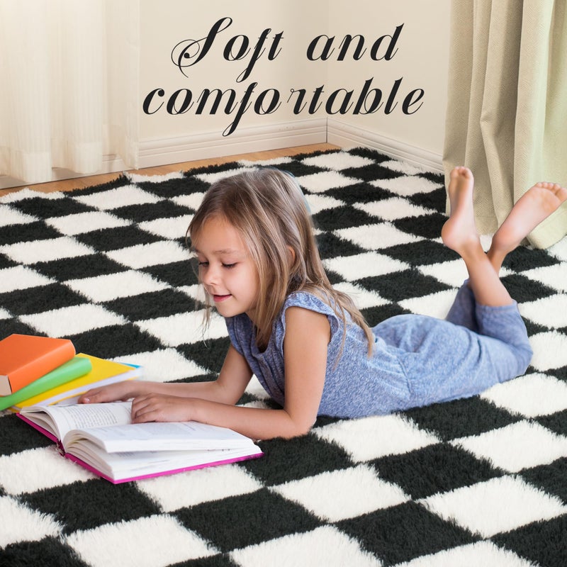 TOOHUB Super Soft Rug for Bedroom  4x6 Ft Black and White Area Rug Classic Checkered Shaggy Rug Anti-Skid High Pile Soft Fluffy Rug Fuzzy Carpet for Living Room Bedroom Kids Room Nursery  Dorm Home Decor - Image 4