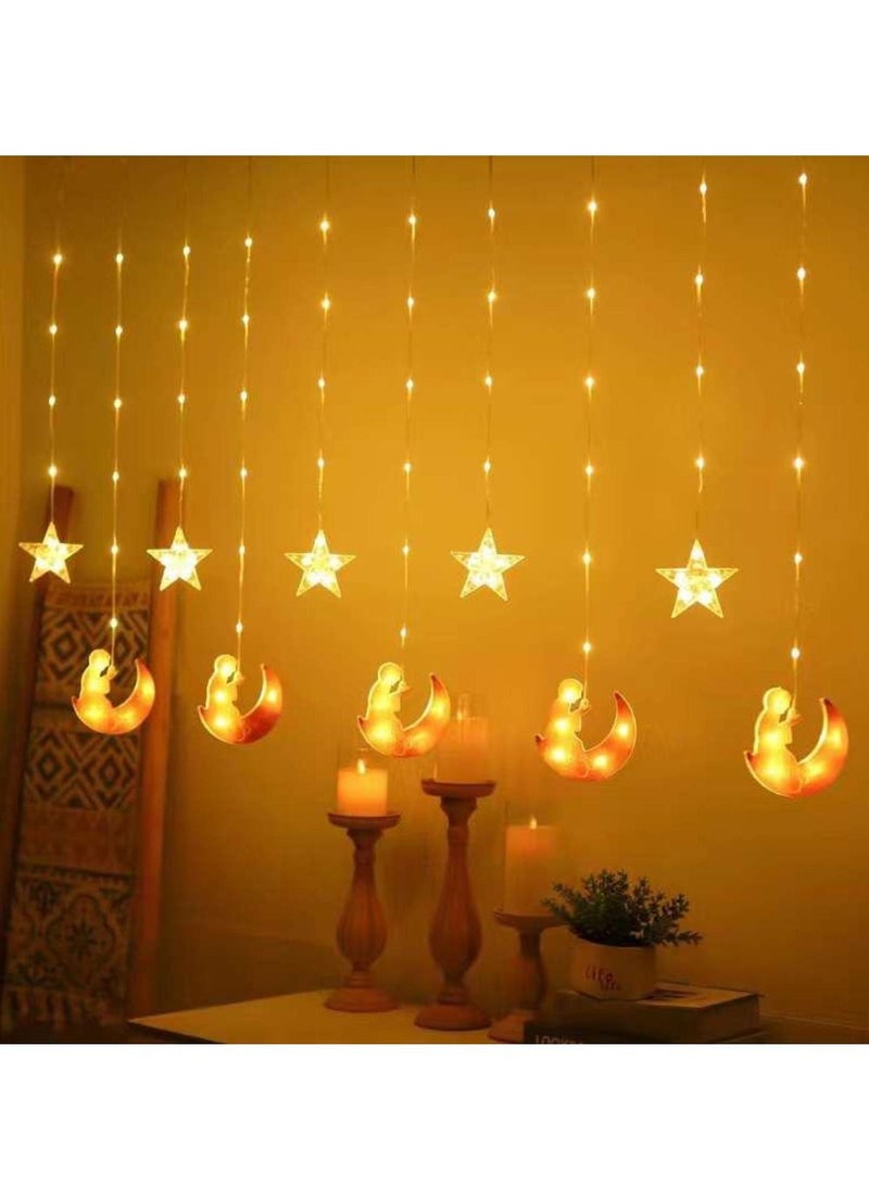 يوويل ضوء رمضان 3.5 متر للديكور المنزلي، ضوء زخرفي يعمل متعدد الأوضاع، ستارة بتصميم نجمة رمضان كريم، أبيض دافئ