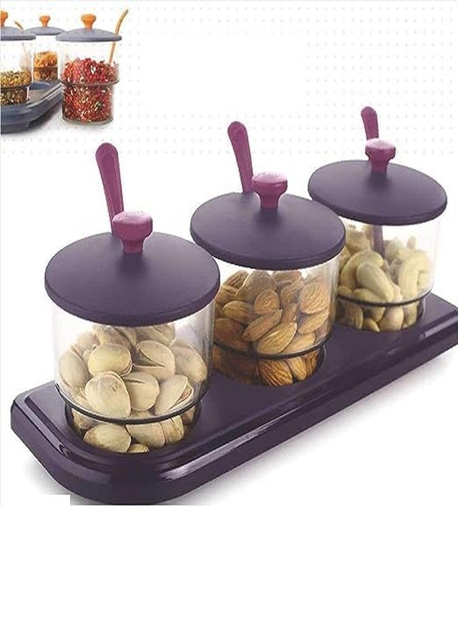SHREESHANN 3 in 1 Pickle Spice Jar Set for Dining Table/Kitchen | Multipurpose Festival Stand Spice Container Masala Rack Mukhwas Container Condiment Set Pickle Jar - Image 1