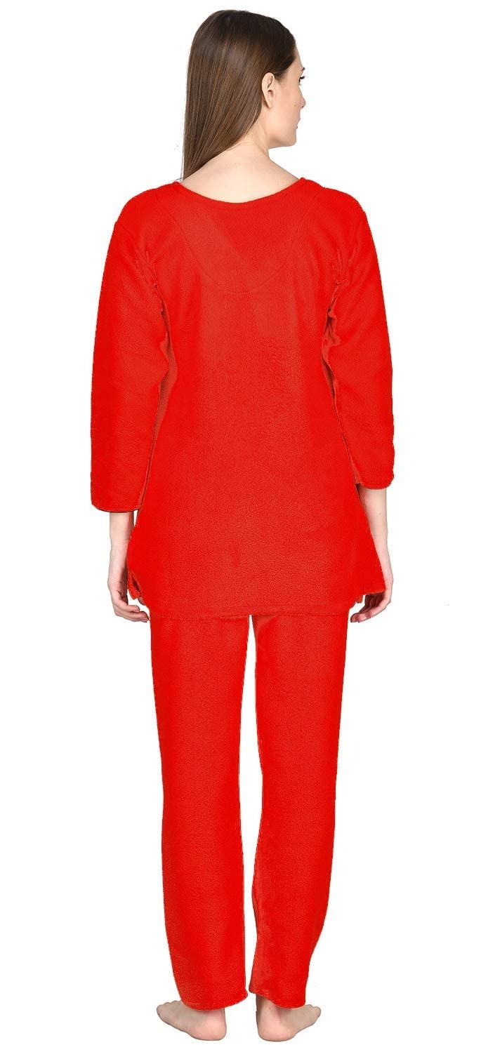 Noty Store Noty ® Girl's/Women's Woollen Fleece- Woolen/Winter- Night Suit-2 Pc Set (Red, Small) - Image 4