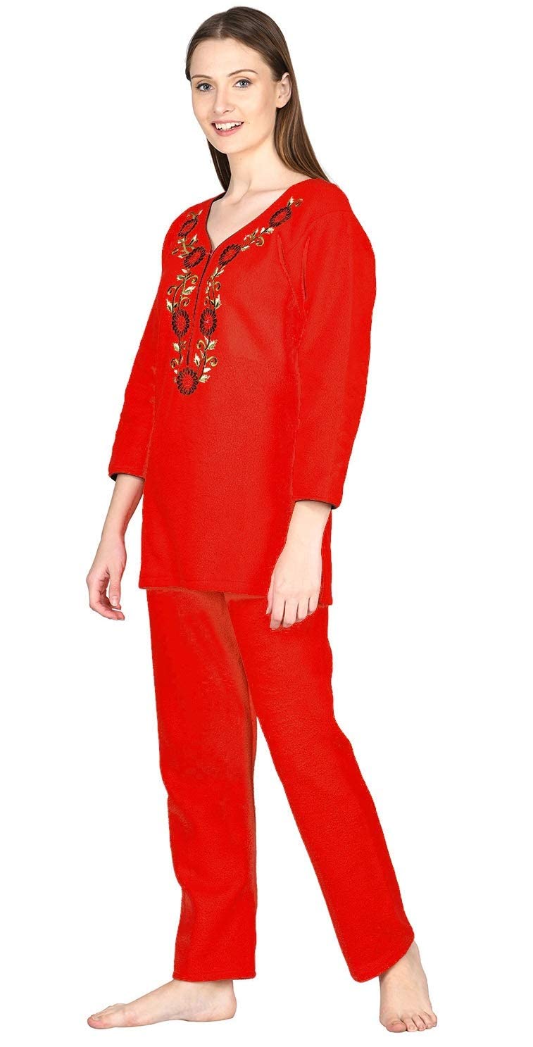 Noty Store Noty ® Girl's/Women's Woollen Fleece- Woolen/Winter- Night Suit-2 Pc Set (Red, Small) - Image 2