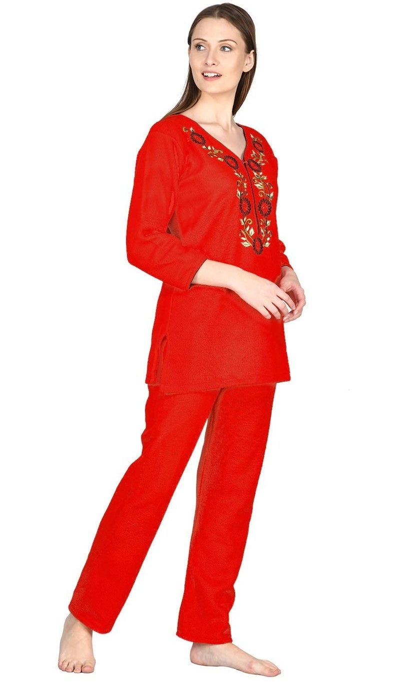 Noty Store Noty ® Girl's/Women's Woollen Fleece- Woolen/Winter- Night Suit-2 Pc Set (Red, Small) - Image 3