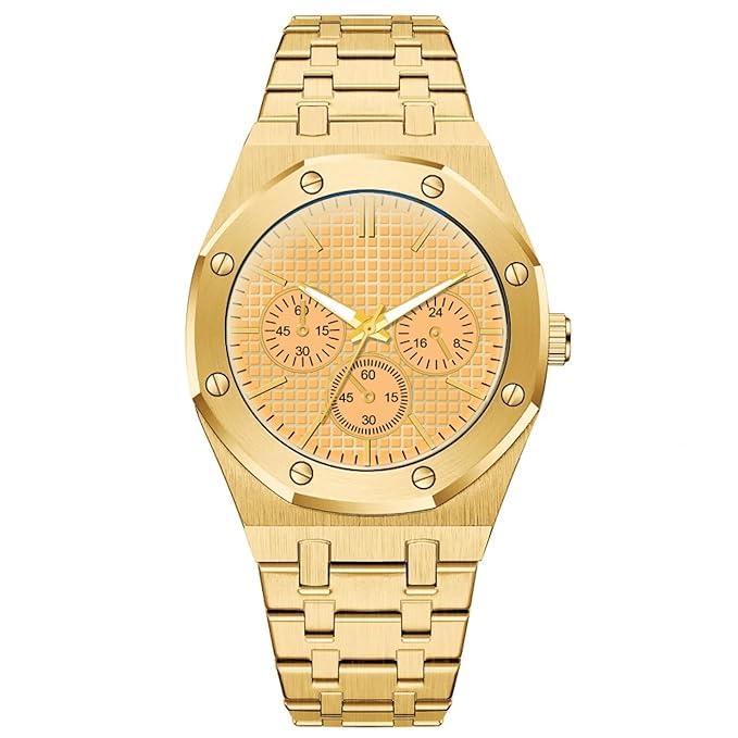 SWADESI STUFF Metallic Multi Dial Multi Case Multi Belt Analogue Watches For Men (Gold) - Image 1
