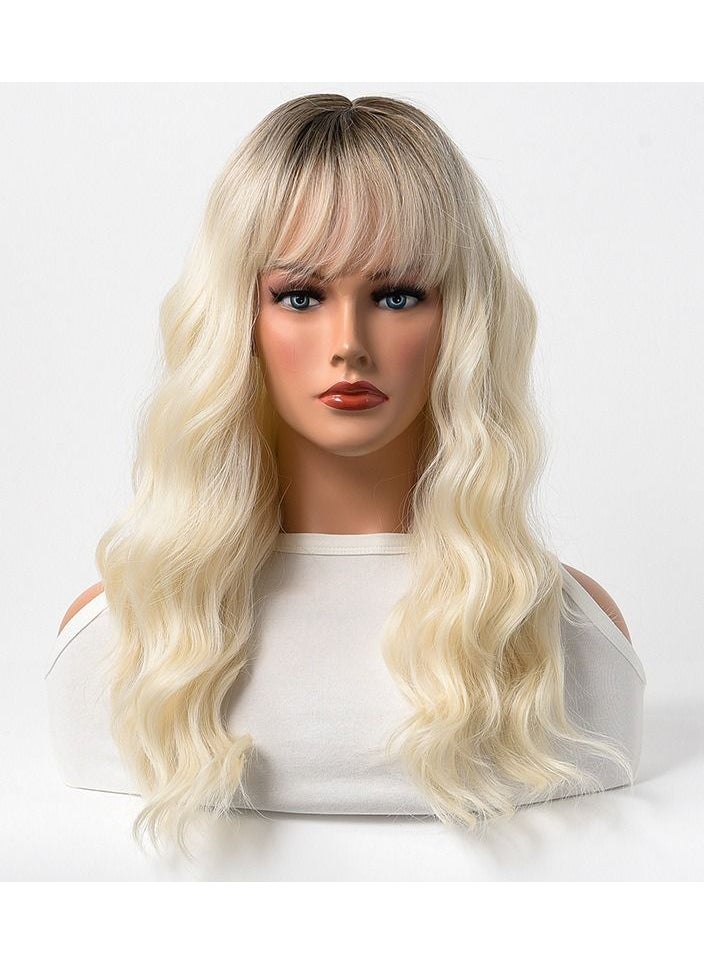 Estelle Wig Female Long Curly Hair Big Wave Medium Long Full Headgear Lightest Blonde  - Image 1