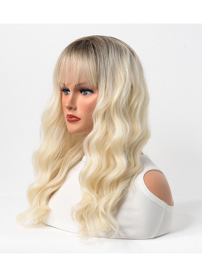 Estelle Wig Female Long Curly Hair Big Wave Medium Long Full Headgear Lightest Blonde  - Image 3