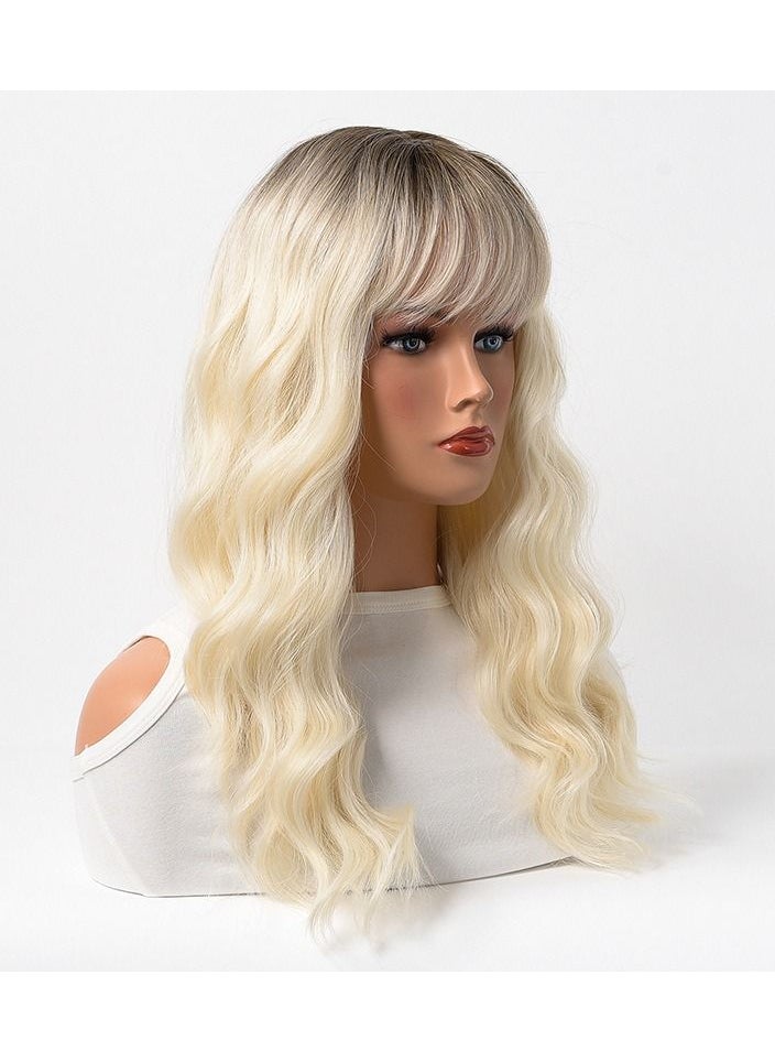 Estelle Wig Female Long Curly Hair Big Wave Medium Long Full Headgear Lightest Blonde  - Image 2
