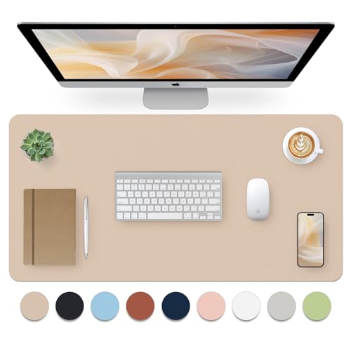 Bloss Leather Desk Pad, Mouse Pad, Non-Slip Desk Protector Mat, Leather Desk Blotter, Computer Desk Pad, Waterproof Desk Mat for Office Home Decor - Beige (31.5×15.7 Inches) - Image 1