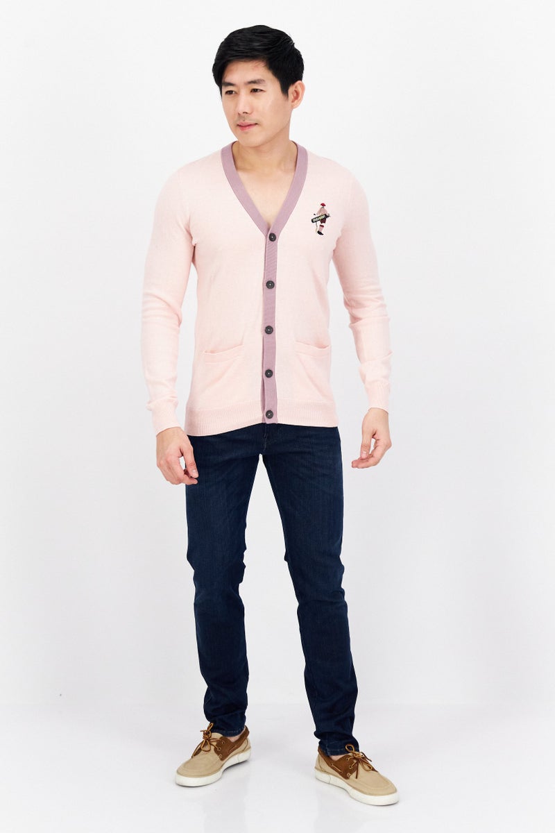 Lyle & Scott Men Button Down Long Sleeve Cardigan, Pink - Image 4