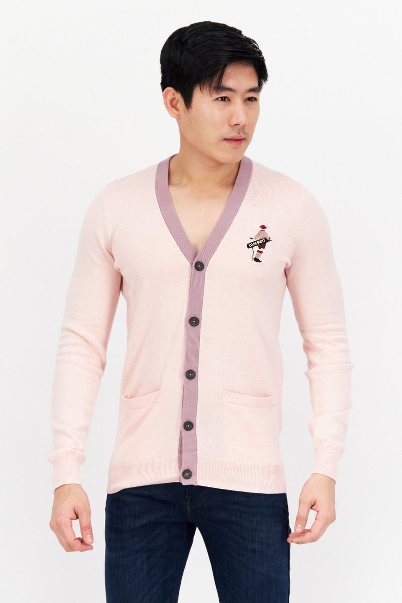 Lyle & Scott Men Button Down Long Sleeve Cardigan, Pink - Image 1