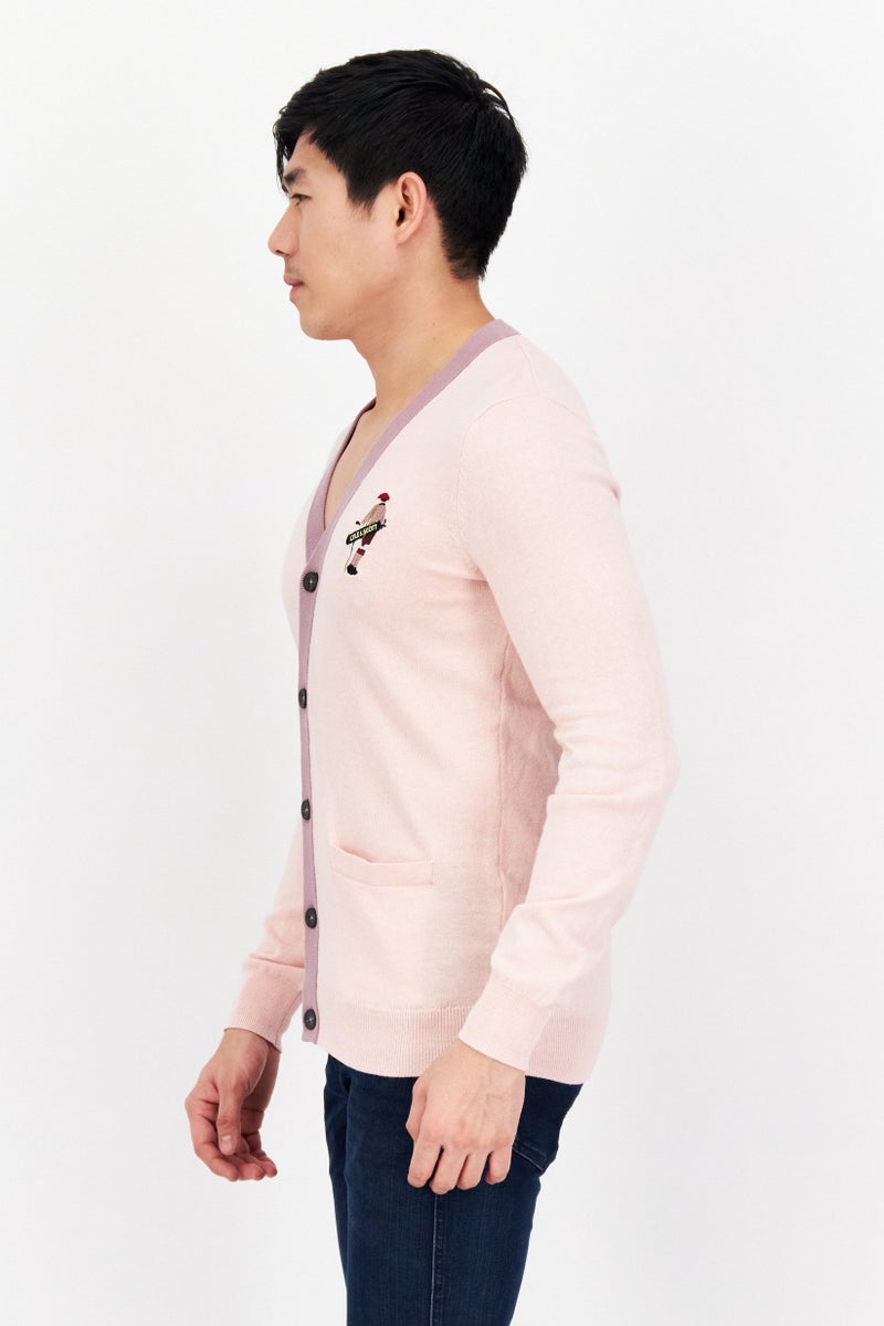 Lyle & Scott Men Button Down Long Sleeve Cardigan, Pink - Image 2