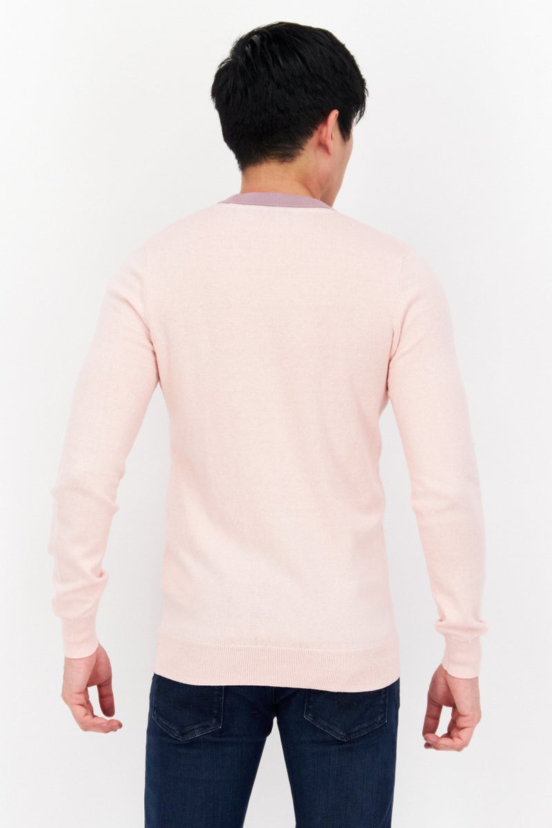 Lyle & Scott Men Button Down Long Sleeve Cardigan, Pink - Image 3