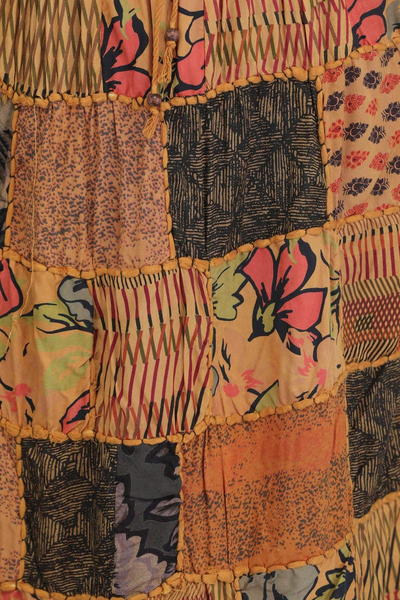 Exotic India Long Printed Dori Skirt from Gujarat with Patch Work - Rayon - Color Beige - Image 5