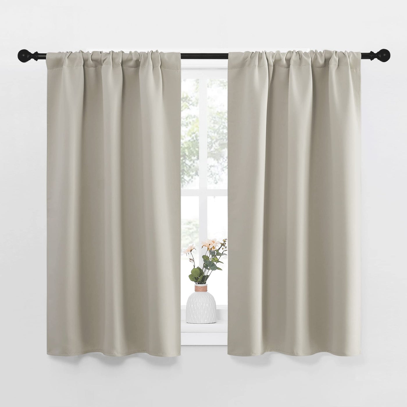 NICETOWN Blackout Curtains for Living Curtains Room Darkening Window Curtain Panels Easy-Care Solid Thermal Insulated Draperies/Drapes for Daughter Room (Natural 2 Panels 34 by 45)