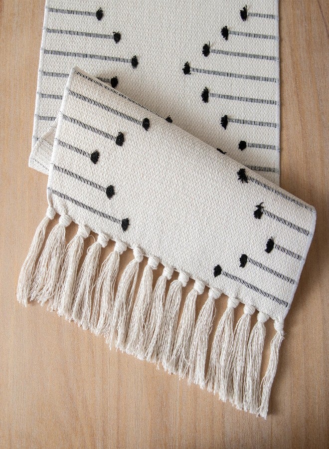 Caflife Boho Table Runner 13 x 90 Inch Long Natural Cotton Woven Runner with Tassels for Home Dining Table décor, for Modern Farmhouse Decor Coffee Table Runner, Black and Beige - Image 4