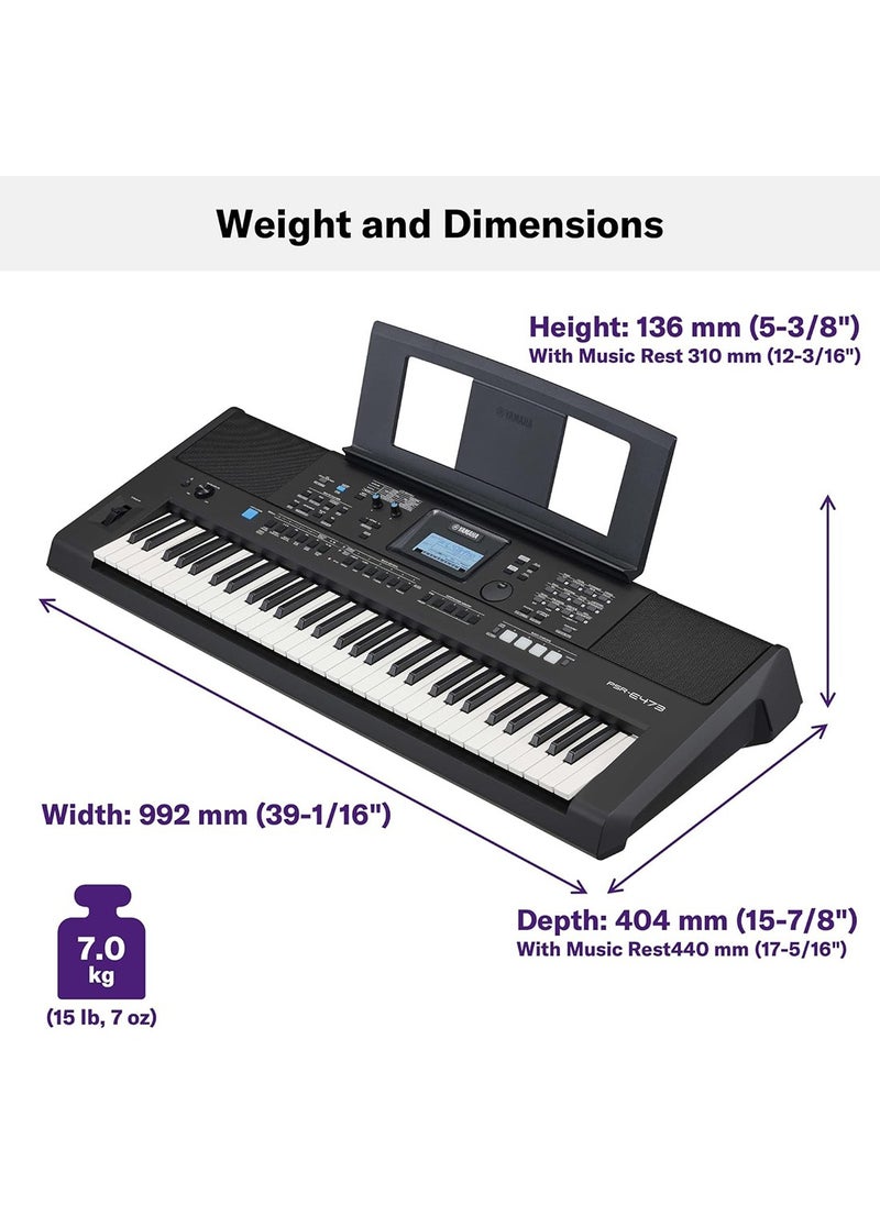 YAMAHA PSR-E473 61-Key Portable Keyboard Black  - Image 3