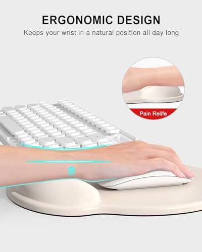Auhoahsil Ergonomic Mouse Pad with Wrist Rest, Comfortable Silicone Non-Slip Computer Pain Relief Gel Mouse Mat with Wrist Support for Gaming, Work, Office, Women & Men, Cute Pattern, Beige - Image 3