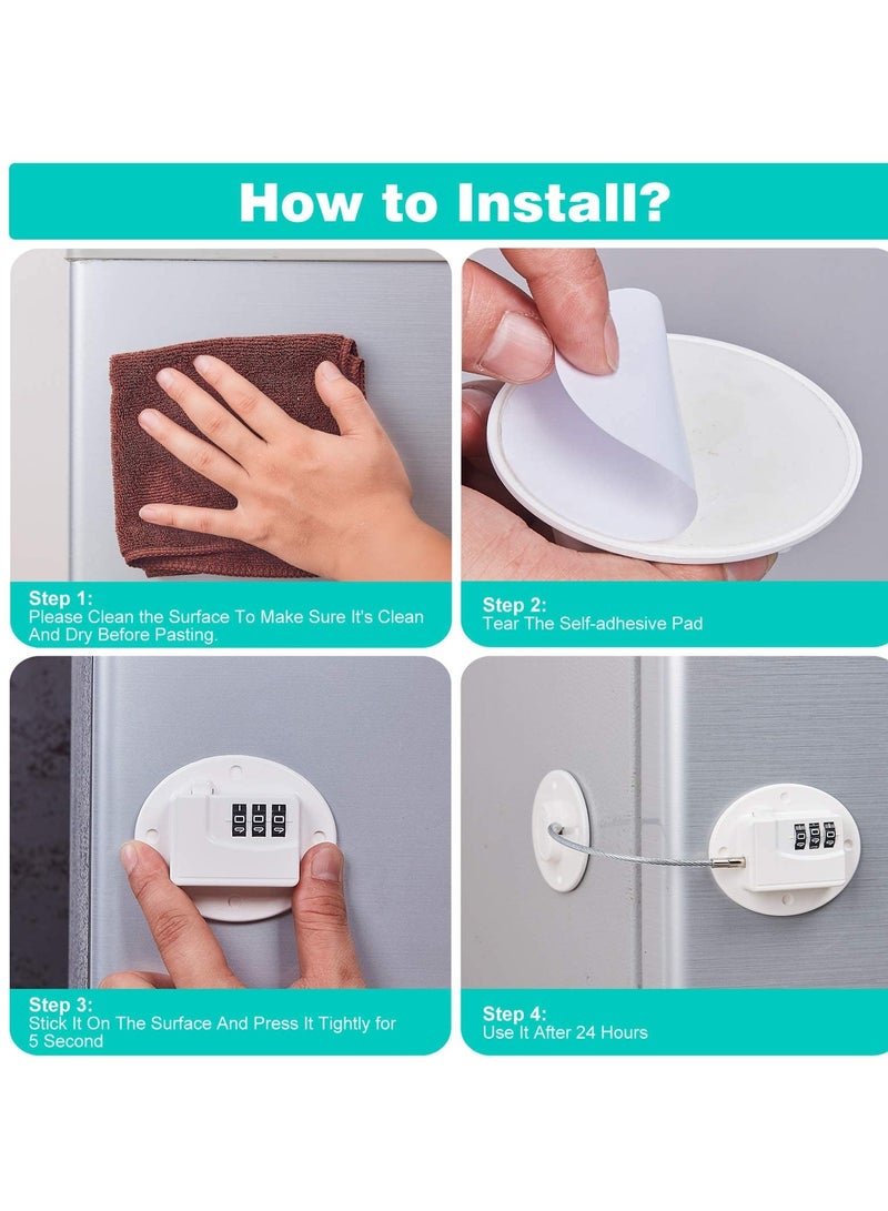 Drawer Protection Lock, 2 Pieces Child Resistant Combination Lock Cable Lock Home Accessories for Cabinets, Closets, Drawers, Windows, Refrigerator (White) - Image 5